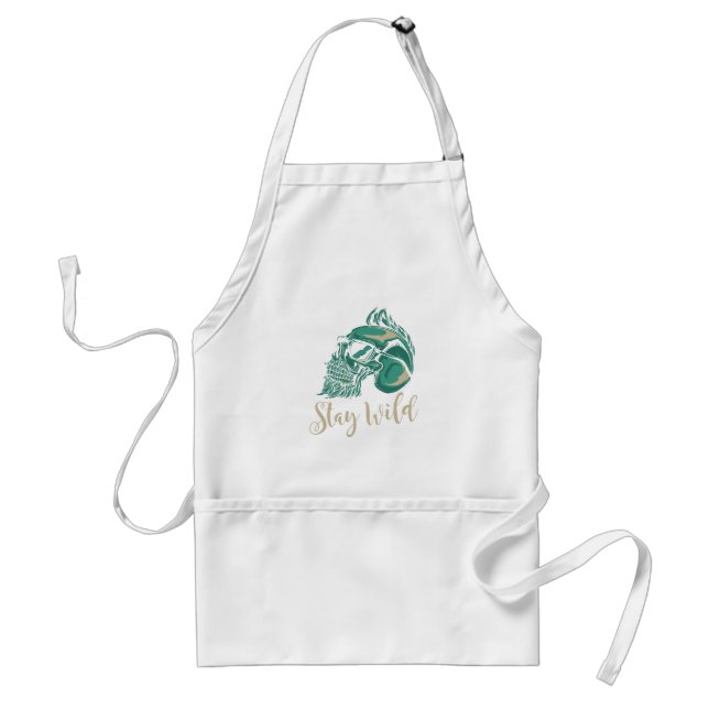 Stay Wild Modern Bearded Skull Adult Apron (Front)