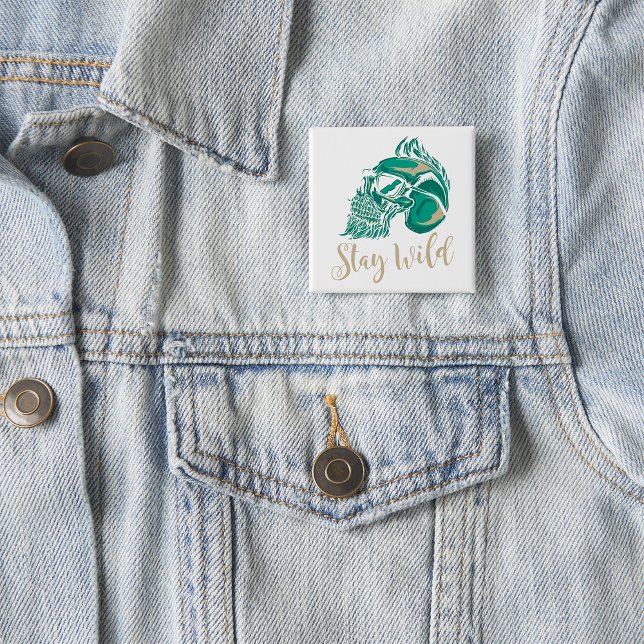 Stay Wild Modern Bearded Skull Button (Creator Uploaded)