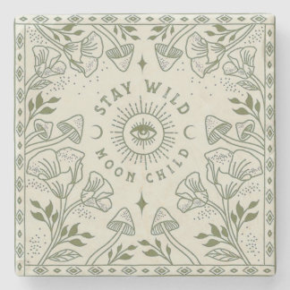 Stay Wild Moon Child Bohemian Sage Green Pillow Stone Coaster