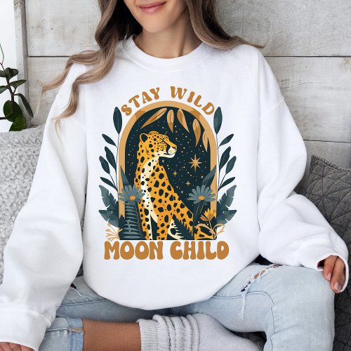 Stay Wild Moon Child Boho Leopard Retro Sweatshirt