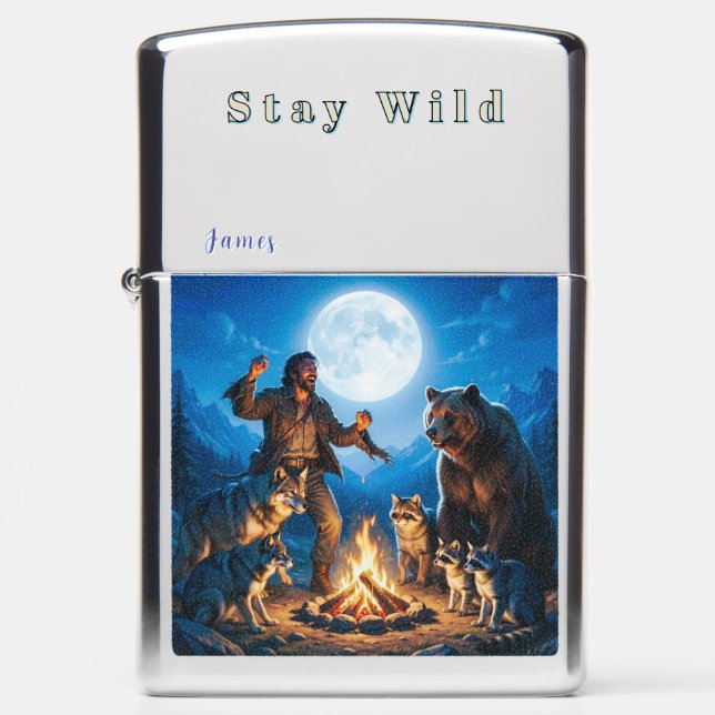 Stay Wild - Personalized (w/ Name or Initial) Zippo Lighter (Front)