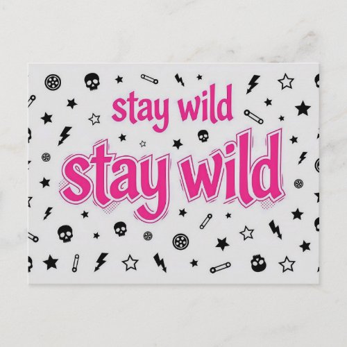 Stay Wild Pink Grunge Rocker Postcard