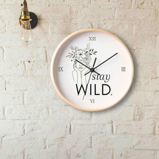 Stay Wild Roman Numerals Floral Wall Clock (Creator Uploaded)