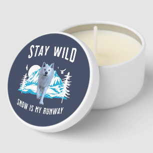 Stay Wild Snow Is My Runway Wolf Art Mini Candle Favors
