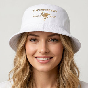 Stay Wild Stay Free Custom Heron White Summer Bucket Hat