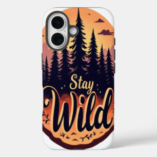 Stay Wild: Sunset Forest Illustration iPhone 16 Case