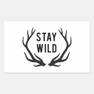 stay wild, text design with deer antlers rectangular sticker
