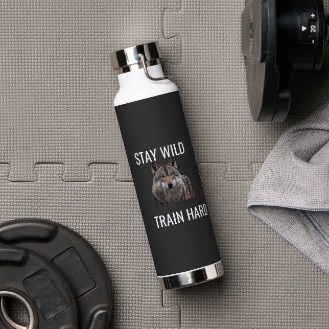 Stay Wild Train Hard Wolf Water Bottle Fitness  (Gym (Rotated))