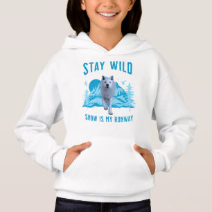 Stay Wild White Wolf Snow Runway Hoodie