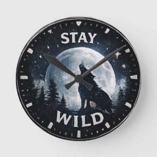 Stay Wild Wolf Moon Wall Clock