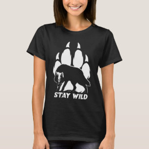 Stay Wild - Wolf silhouette and footprint T-Shirt