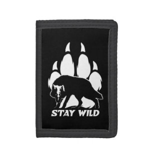 Stay Wild - Wolf silhouette and footprint Tri-fold Wallet