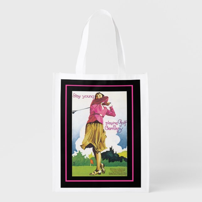 Stay Young! Play golf in Germany     Grocery Bag (Front)