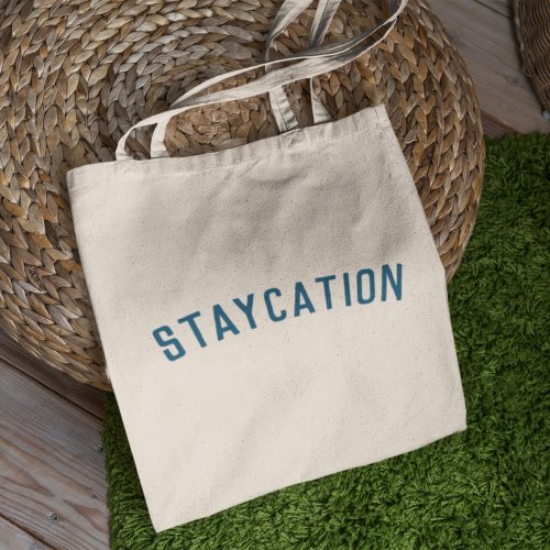 Staycation  Modern Vacation Stylish Trendy Navy Tote Bag