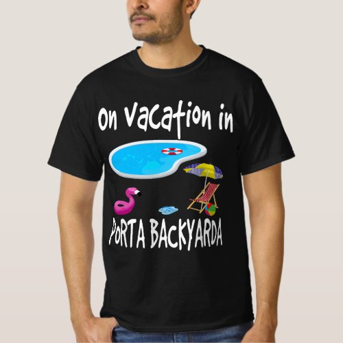 Staycation Pool Backyard Vacation Flamingo Flip_Fl T_Shirt