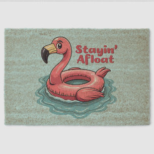 Stayin’ Afloat Funny Flamingo Pool Float Retro Fiber Doormat