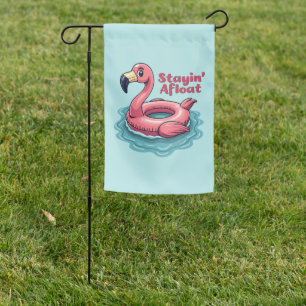 Stayin’ Afloat Funny Flamingo Pool Float Retro Garden Flag