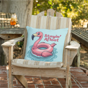 Stayin’ Afloat Funny Flamingo Pool Float Retro Outdoor Pillow