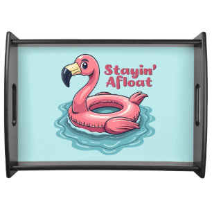 Stayin’ Afloat Funny Flamingo Pool Float Retro Serving Tray