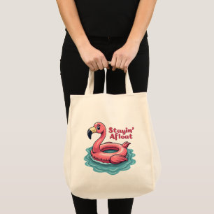 Stayin’ Afloat Funny Flamingo Pool Float Retro Tote Bag