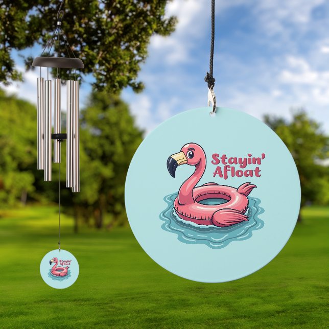Stayin’ Afloat Funny Flamingo Pool Float Retro Wind Chime (Outdoor)