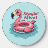 Stayin’ Afloat Funny Flamingo Pool Float Retro Wireless Charger (Front)