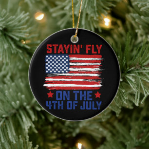 Staying Fly On The 4th Of July American Flag Usa Ceramic Ornament