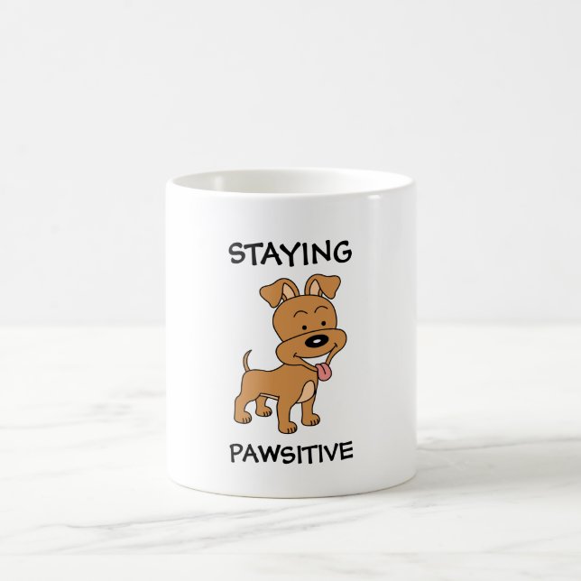 Staying Pawsitive Cute Puppy Funny Dog Pun Coffee Mug (Center)