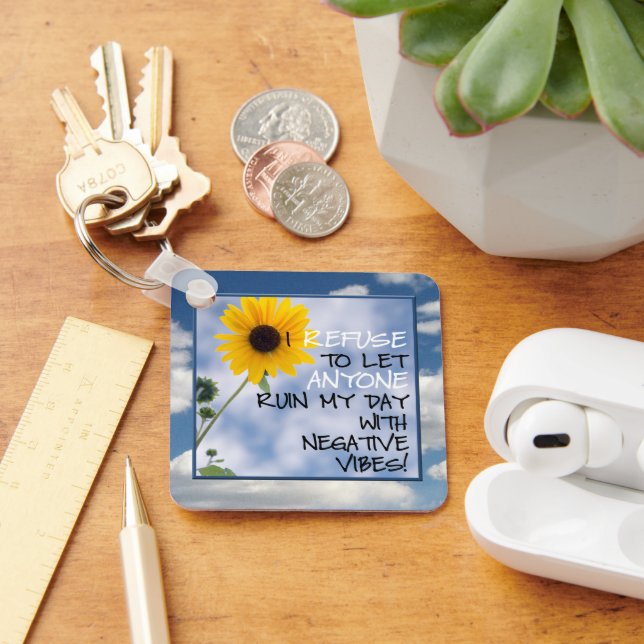 Staying Positive Text With A Sunflower In The Sky Keychain (Desk)