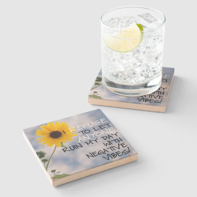 Staying Positive Text With A Sunflower In The Sky Stone Coaster (Side)