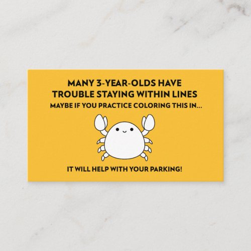 Staying Within Lines Coloring Crab Bad Parking Business Card
