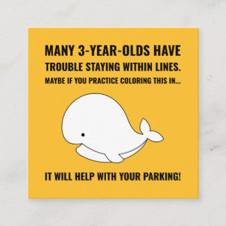 Staying Within Lines Coloring Whale Bad Parking Square Business Card
