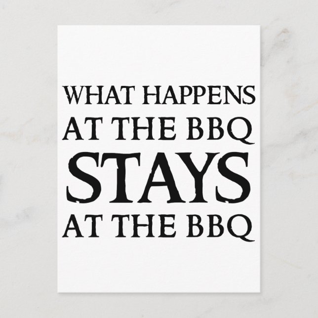 STAYS AT THE BBQ POSTCARD (Front)