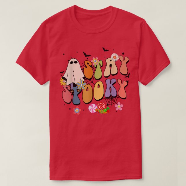 Stays Spooky Retro Groovy Ghost Floral Happy Hallo T-Shirt (Design Front)