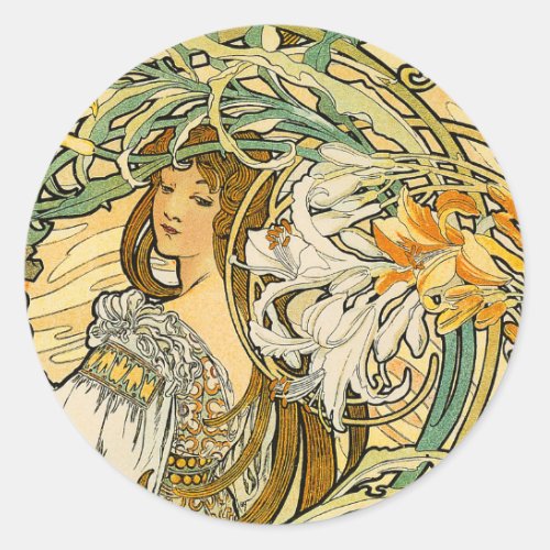 Stcker  Mucha _ Language of Flowers Classic Round Sticker