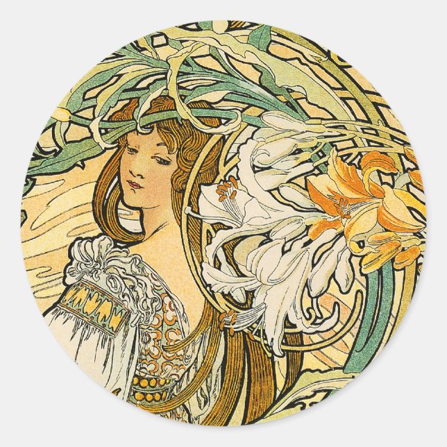 Stcker:  Mucha - Language of Flowers Classic Round Sticker (Front)