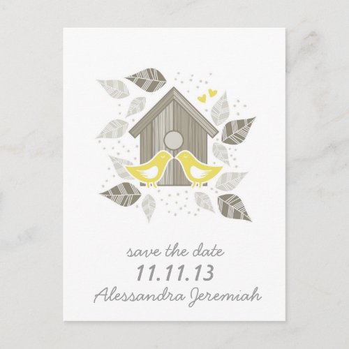 std yellow kissing birds announcement postcard