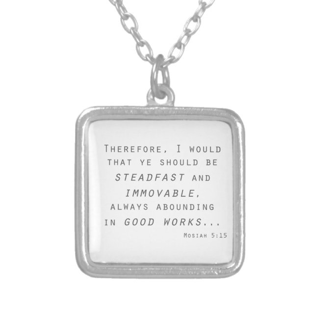 steadfast immovable mosiah lds scripture silver plated necklace (Front)