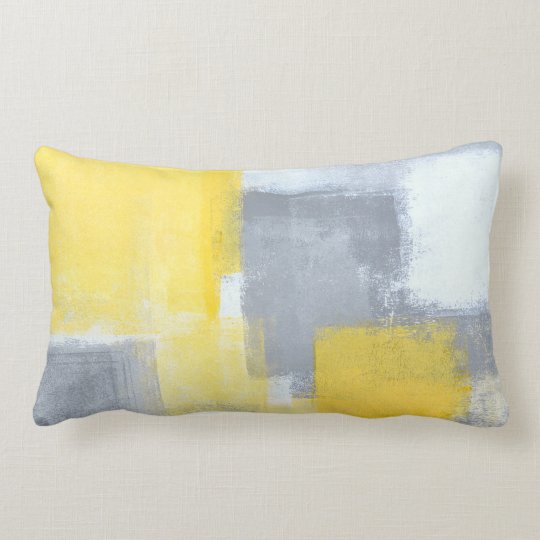 'Steady' Grey and Yellow Abstract Art Lumbar Pillow
