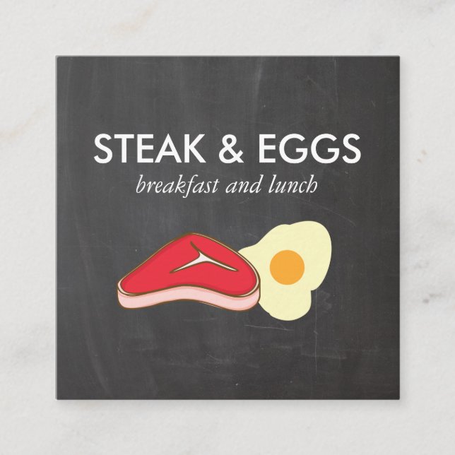 Steak and Eggs Chalkboard Square Business Card (Front)