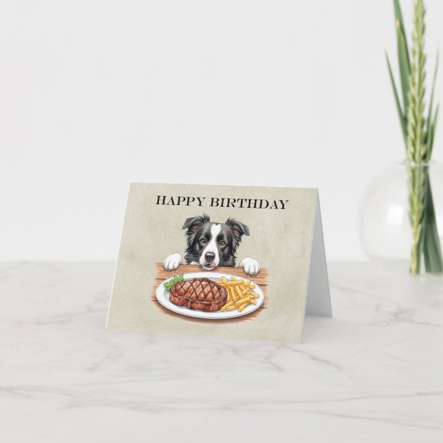 Steak and Fries Dinner Border Collie Birthday Card (Front)