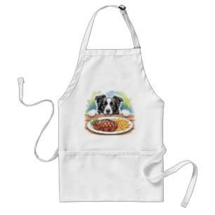 Steak and Fries with Border Collie Funny Dog Lover Adult Apron