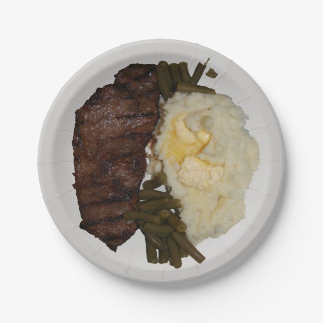 Steak and potatoes paper plates (Front)