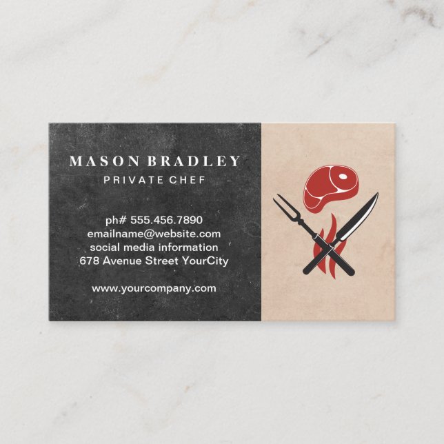 Steak and Utensils | Culinary Restaurant Business Card (Front)