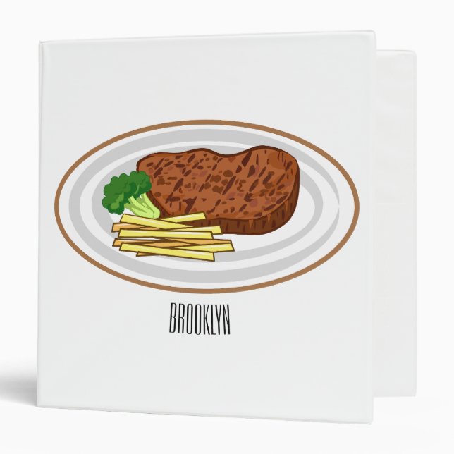 Steak cartoon illustration 3 ring binder (Front/Inside)