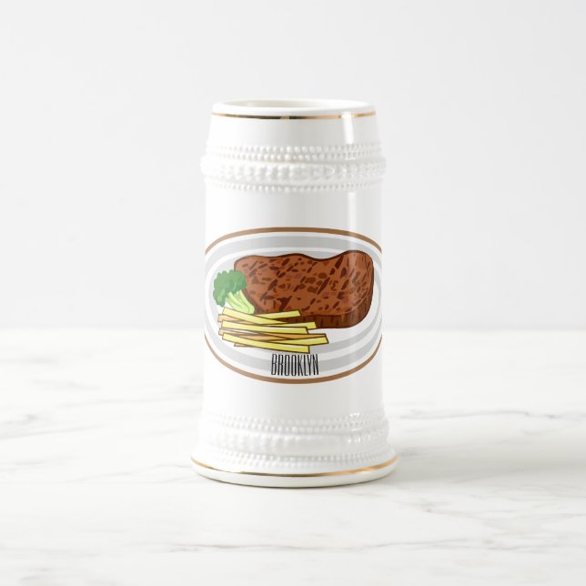 Steak cartoon illustration beer stein (Center)
