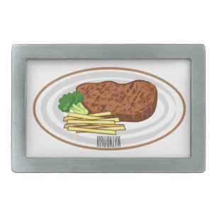 Steak cartoon illustration belt buckle