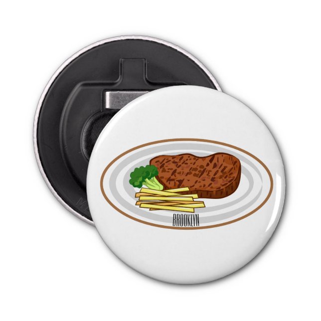Steak cartoon illustration bottle opener (Front)