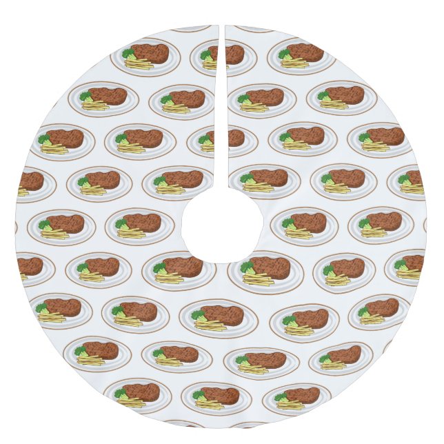 Steak cartoon illustration brushed polyester tree skirt (Front)