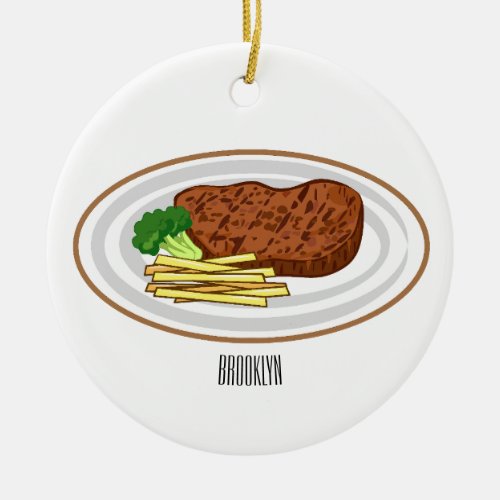 Steak cartoon illustration ceramic ornament